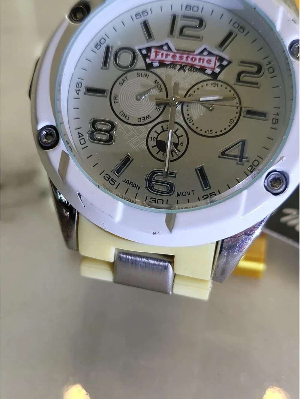 Men's Quartz Watch Working New Battery Automobilia 46mm Firestone Tires WorksNWT